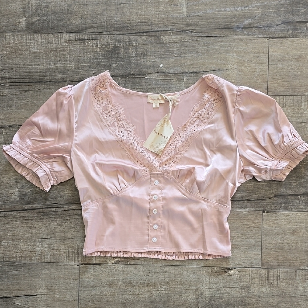 Lace-Trimmed Pink Blouse